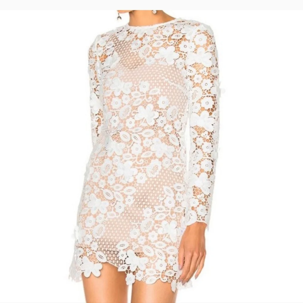 Self Portrait 3D Lace Floral White Mini Dress Size US 2